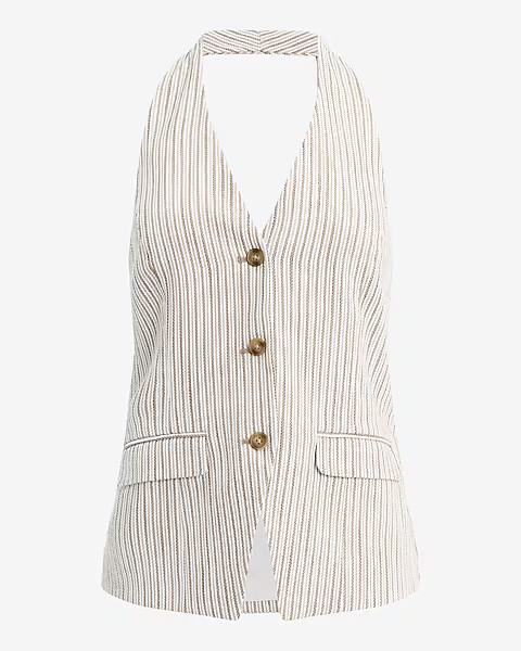 Striped Halter Button Front Blazer Vest | Express