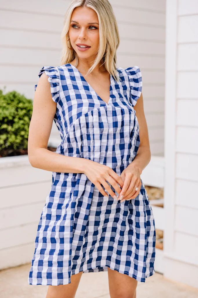 Looks Like Fun Navy Blue Gingham Babydoll Dress | The Mint Julep Boutique