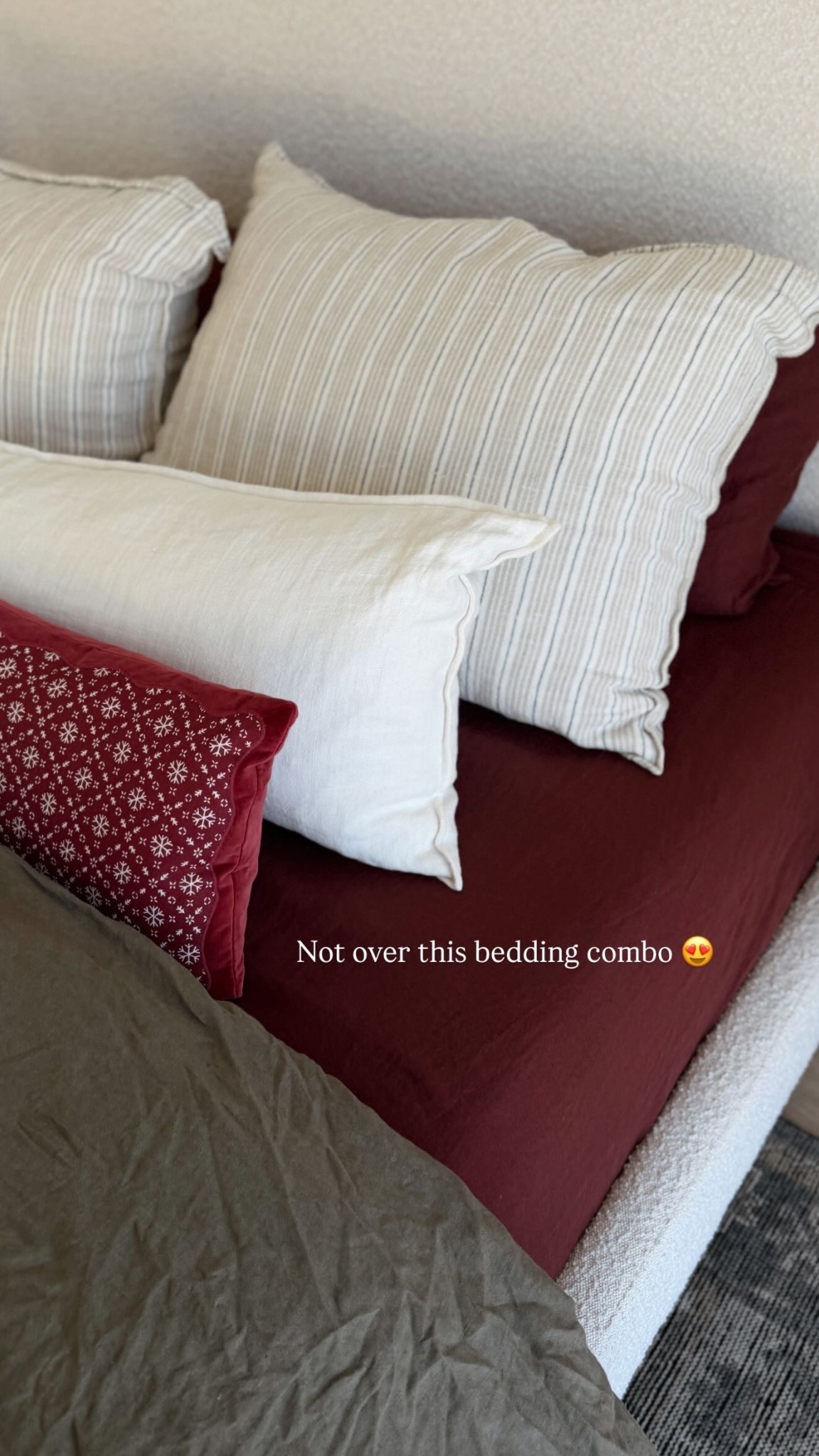 Loving our olive and burgundy bedding combo for the winter. 🌲♥️ Also these pillows are the best! We’ve had the striped and lumbar pillows for 4+ years  

#LTKHoliday #LTKSaleAlert #LTKHome
