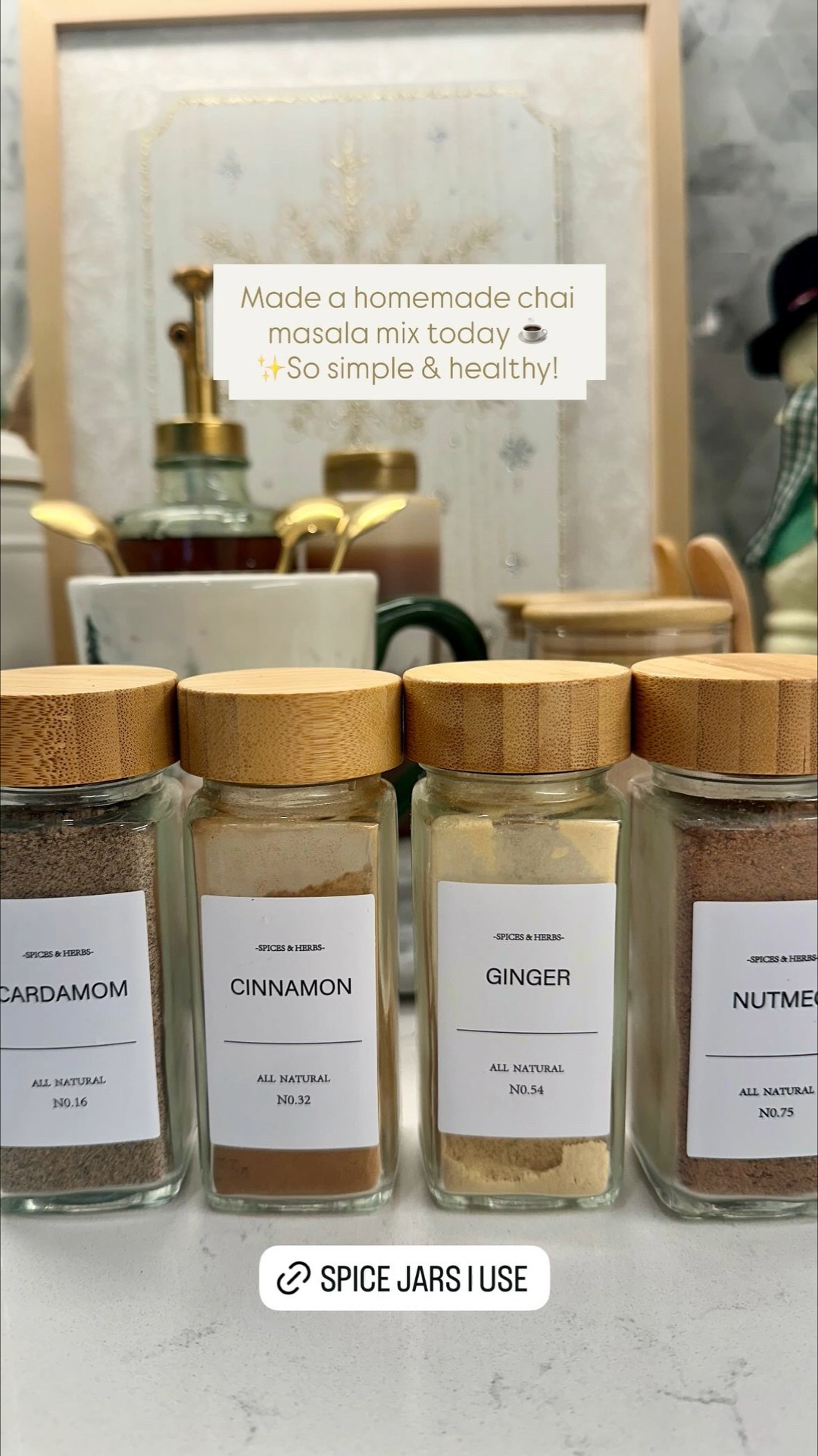Made a homemade chai masala mix today ☕️✨So simple & healthy! Love these glass spice jars in my kitchen! 

#LTKSeasonal #LTKHome #LTKHoliday