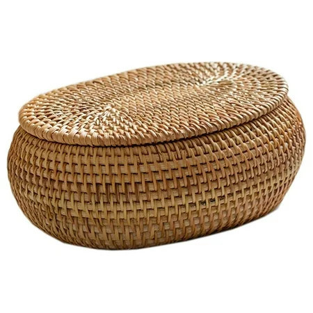 Rattan Box Storage Baskets with Lid, Rattan Basket, Handwoven Round Woven Basket, Desktop Decorative Box for Home,Office | Walmart (US)