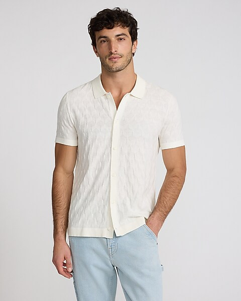 Textured Geo Cotton Sweater Polo | Express