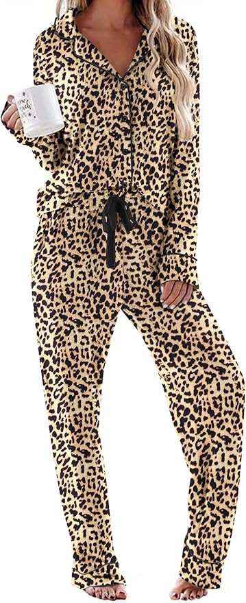Ekouaer Women's Pajamas Long Sleeve Sleepwear Casual Button Down Loungewear Soft Pjs Set S-XXL | Amazon (US)