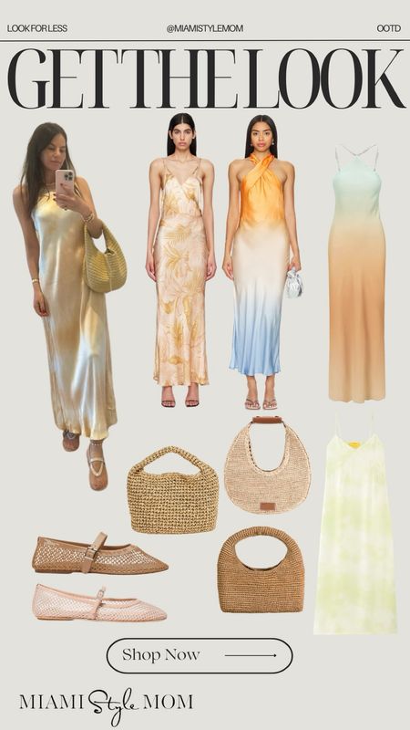 Get the look!🤍 vacation outfit inspo + look for less!🤍 

Vacation outfit. Summer dress. Raffia tote bag. Mesh flats. Tie dye dress. 

#LTKStyleTip #LTKItBag #LTKShoeCrush