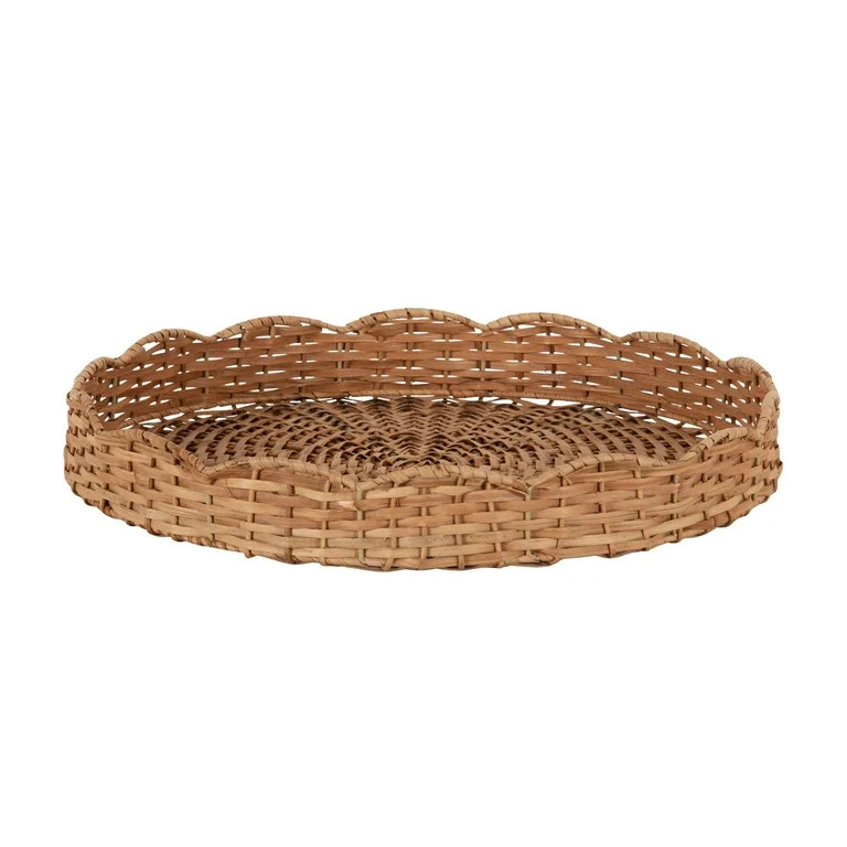 Kate and Laurel Wavley Modern Round Scalloped Woven Rattan Tray, 18 Inch Diameter, Natural Rattan... | Walmart (US)