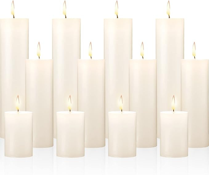 4 Sets 12 Pieces Ivory Pillar Candles Dripless Unscented Candles Paraffin Wax Tall Candles for Re... | Amazon (US)