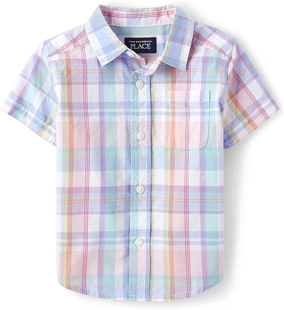 The Children's Place Baby Boys' and Toddler Poplin Short Sleeve Button Down Shirt | Amazon (US)