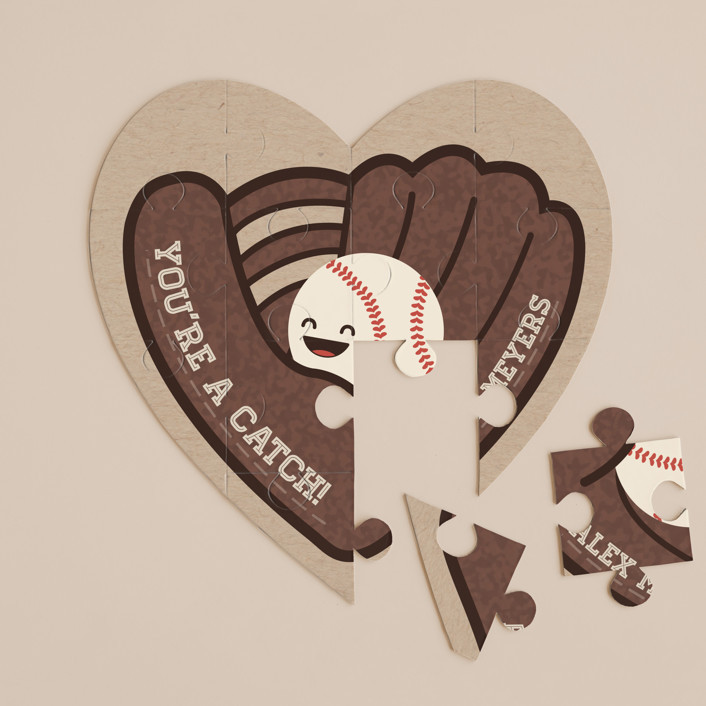 "You're A Catch" - Customizable 12 Piece Custom Heart Puzzle in Red by Anna Elizabeth Whinnery. | Minted