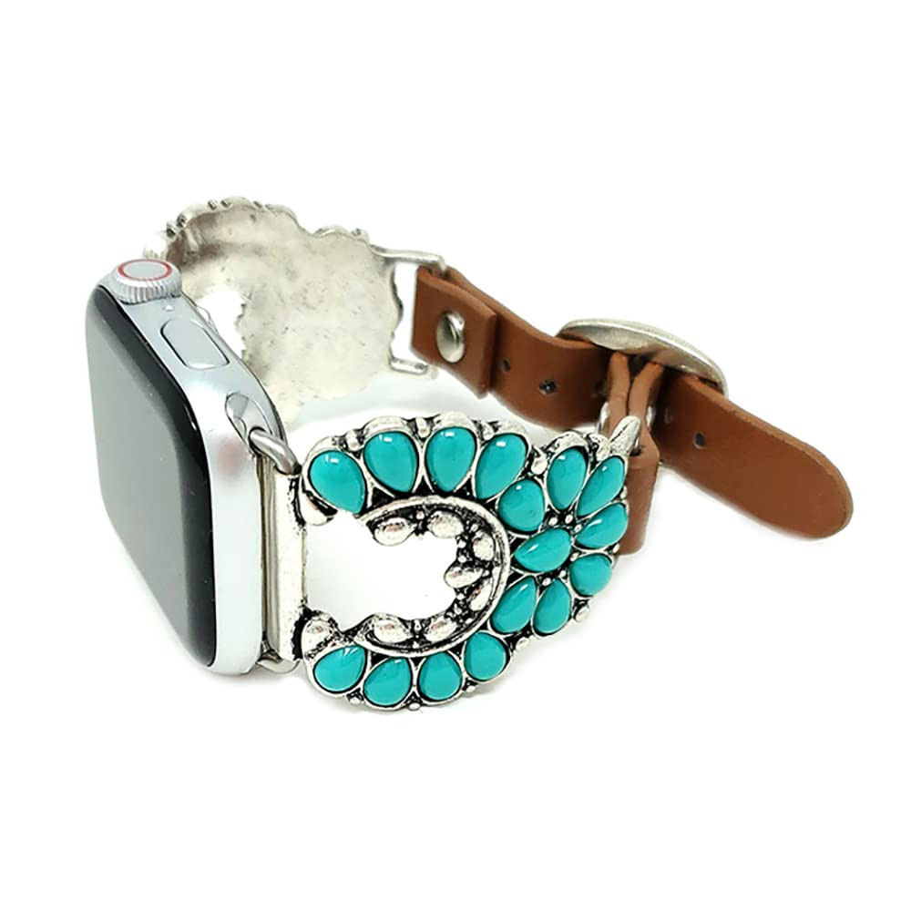 Emulily Western Turquoise Compatible with Apple Watch Band 42/44 mm Squash Blossom (Turquoise) | Amazon (US)