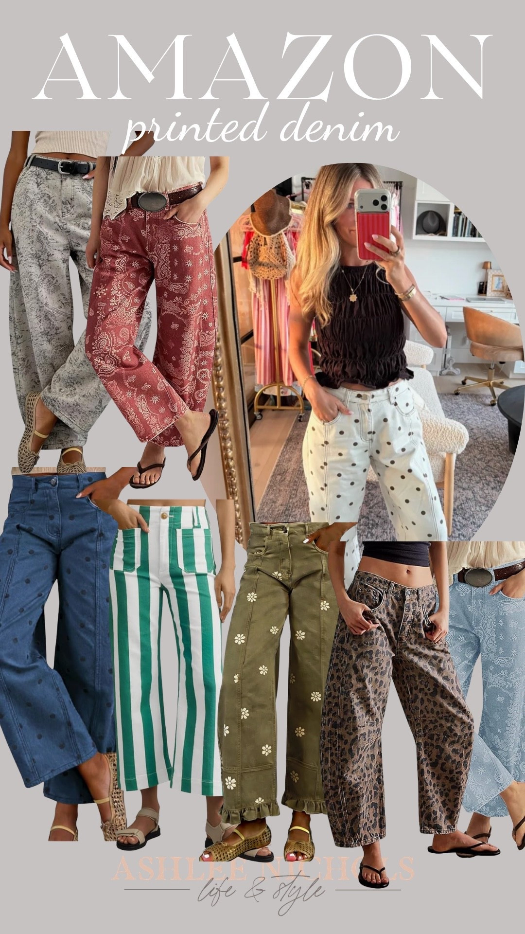 Printed denim from Amazon
Barrel jeans