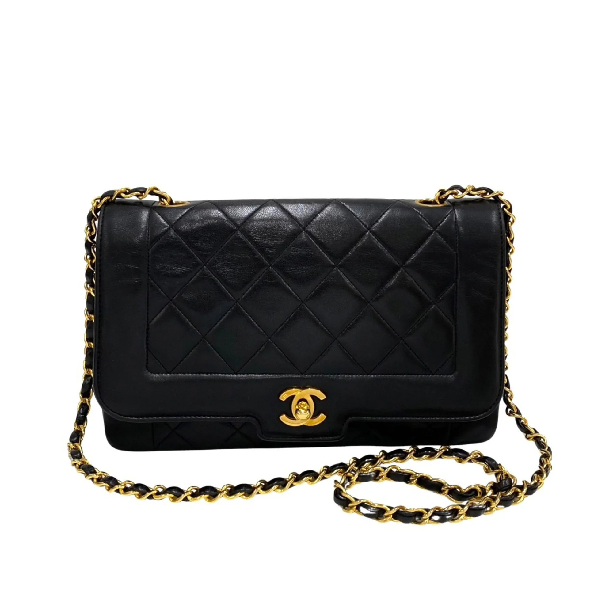 Pre-Owned CHANEL Diana Flap 25cm Matelasse Lambskin Leather Mini Shoulder Bag Black (Good) | Walmart (US)