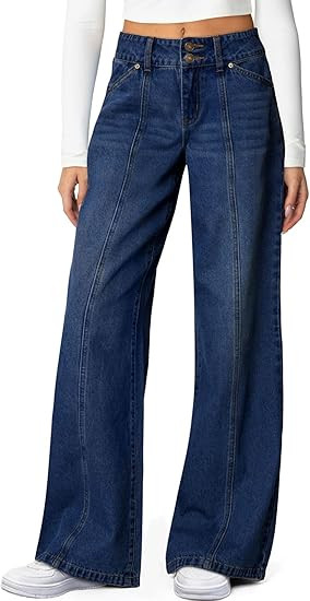 Sidefeel Women's Wide Leg Jeans High Waisted Stretchy Straight Leg Jeans Trendy Seamed Front Loos... | Amazon (US)