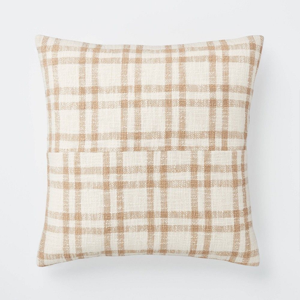 Woven Plaid Throw Pillow with Exposed Zipper Brown/Cream - Threshold™ designed with Studio McGee | Target