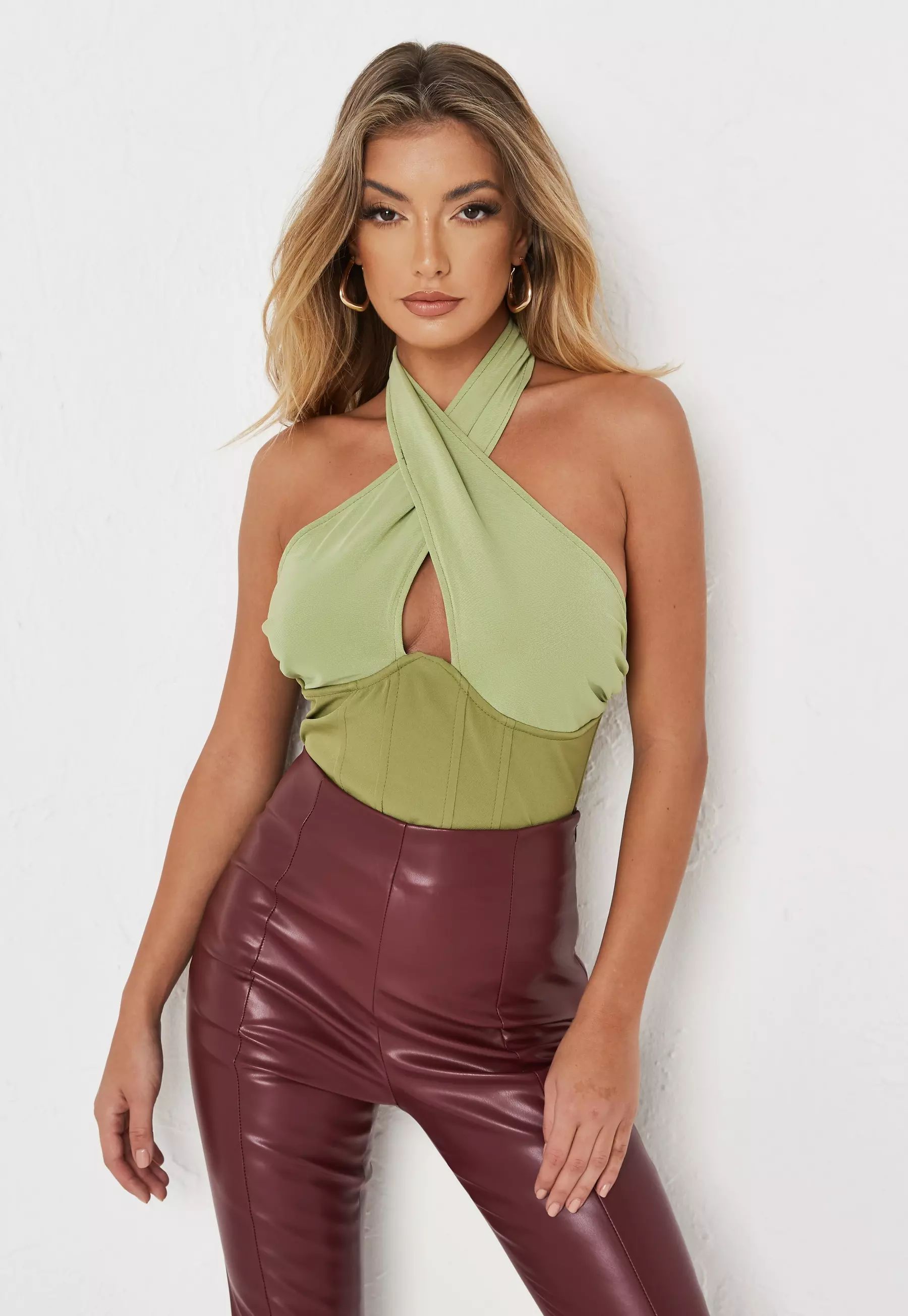 Green Tie Back Corset Top | Missguided (US & CA)