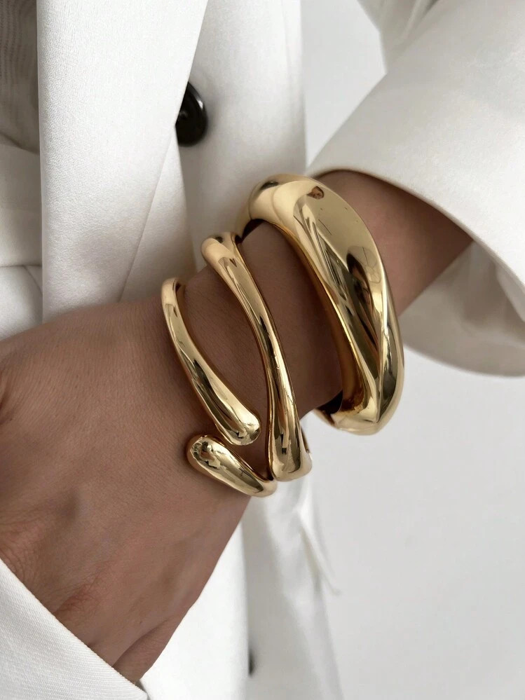 1pc Vintage Minimalist Asymmetrical Metal Water Drop Snake Cuff Bracelet, Personalized Exaggerate... | SHEIN