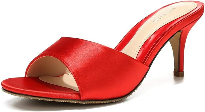 Women's Kitten Heel Mules Sandals Slip On Open Peep Toe Slippers Sexy Dress Backless Low Heeled S... | Amazon (US)