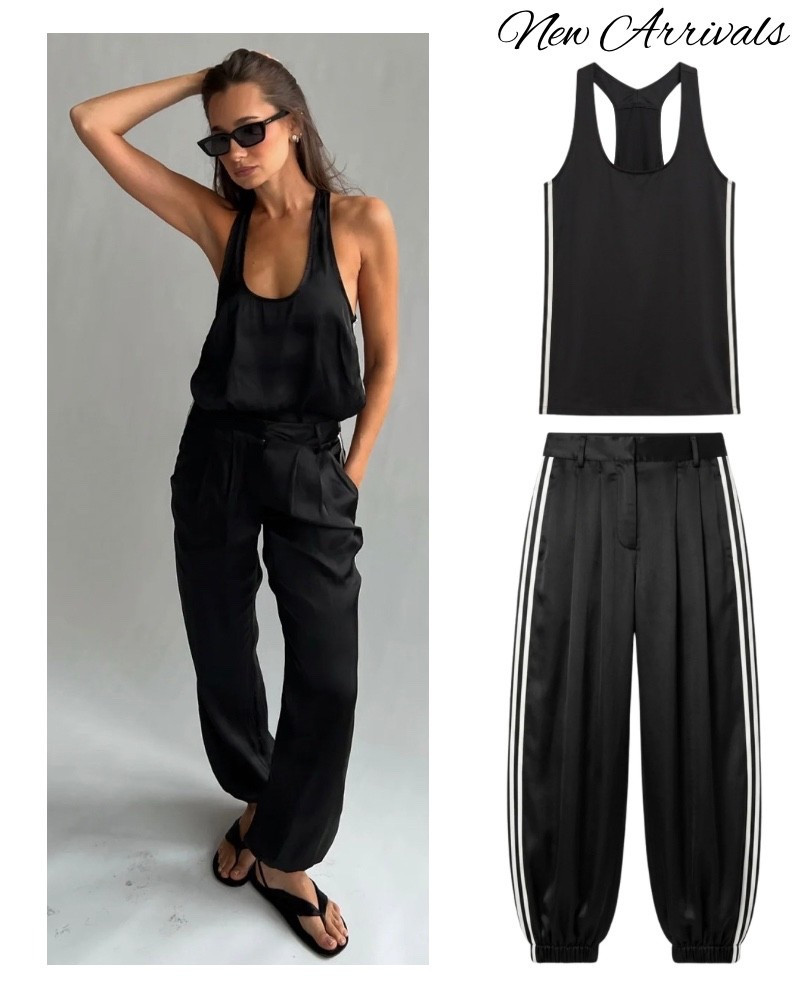 I love this new arrival from weworewhat!! Black and white track pants, scoop, neck tank, spring, summer, lounge, casual.
￼

#LTKActive #LTKootd