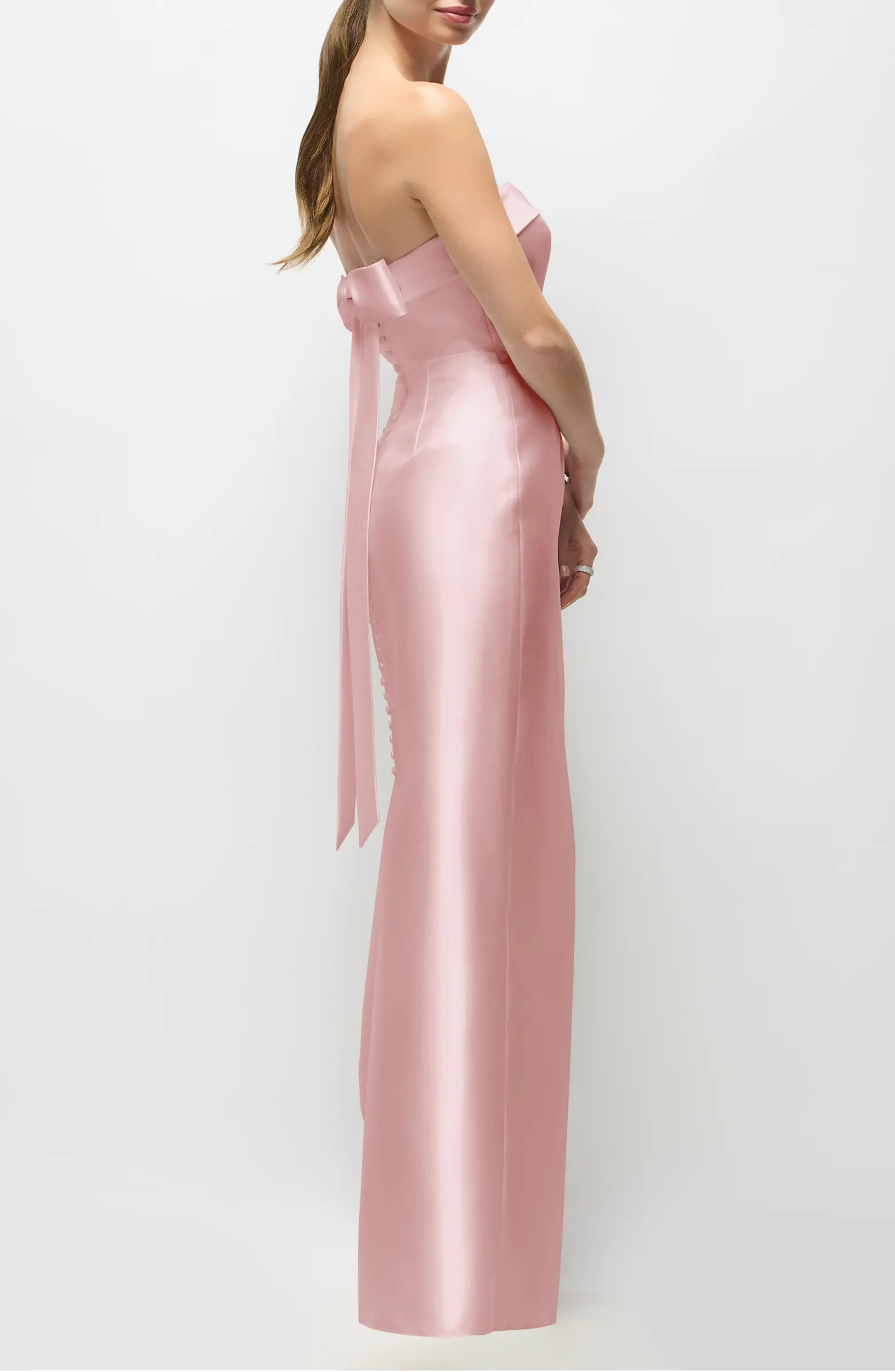 Eliza Bow Back Strapless Satin Column Gown | Nordstrom