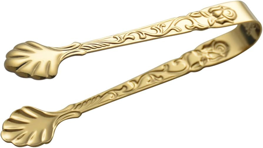 Gold Mini Serving Tongs, Vintage Rose Relief Handle Ice Cube Clips Sugar Tongs, Stainless Steel S... | Amazon (US)
