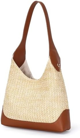 Herald Straw Woven Hobo Shoulder Bag for Women, Slouchy Medium Summer Beach Raffia Shoulder Handb... | Amazon (US)