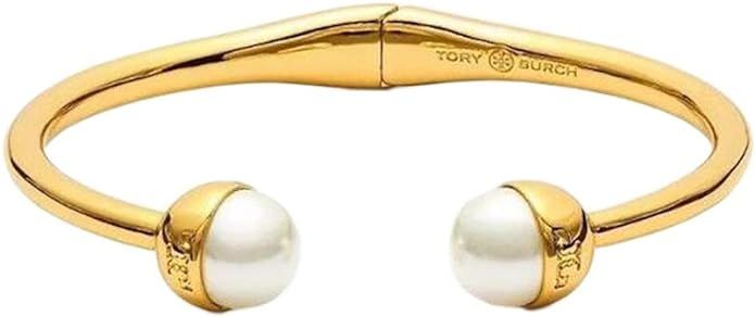 Tory Burch Womens Gold Plated Brass Pearl Ivory Hinge Cuff Bracelet | Amazon (US)