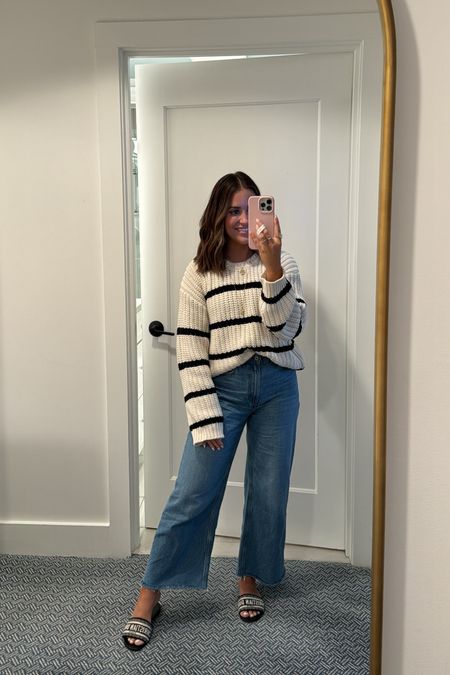 Wearing small in striped sweater & 24 short in jeans (they run big, I would go down one size). Wore this traveling today to Nantucket & it was super comfy! Jeans are VERY soft & have a relaxed fit. 

#LTKFindsUnder100 #LTKStyleTip