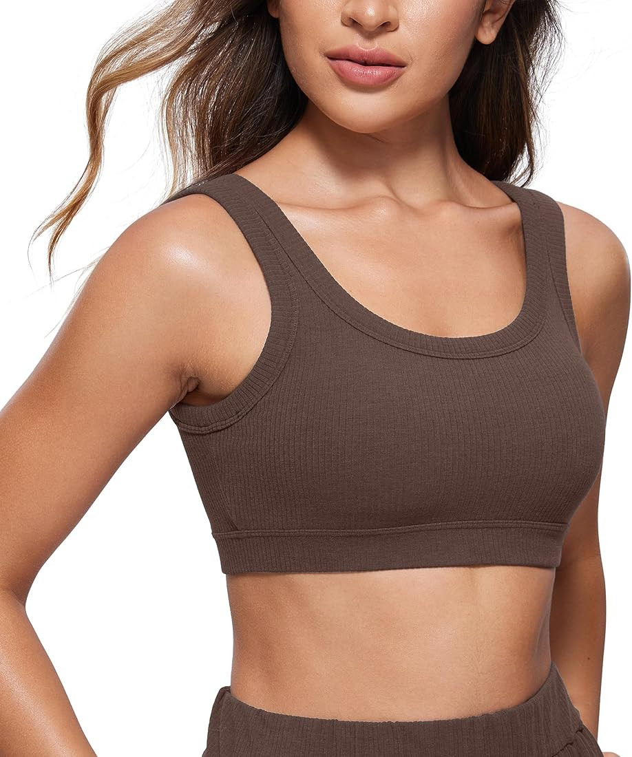 CRZ YOGA Ribbed Sports Bras for Women - U Back Wireless Medium Impact Sports Bra Padded Yoga Workout | Amazon (US)