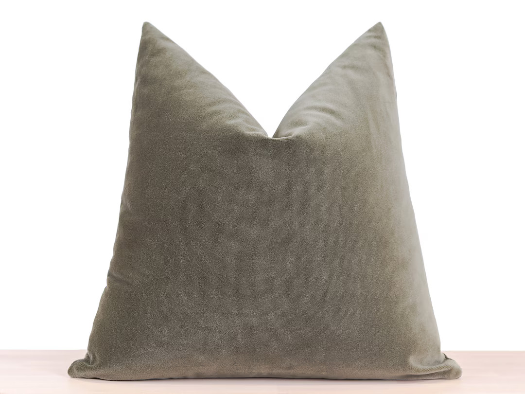 Cotton Velvet Olive Pillow Cover, Euro Sham Cover, Olive Throw Pillow, Soft % 100 Cotton Velvet F... | Etsy (US)