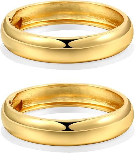 2Pcs Bangle Bracelets for Women Gold Arm Cuff 14k Gold Plated Chunky Gold Bangle Set Hinged Cuff ... | Amazon (US)