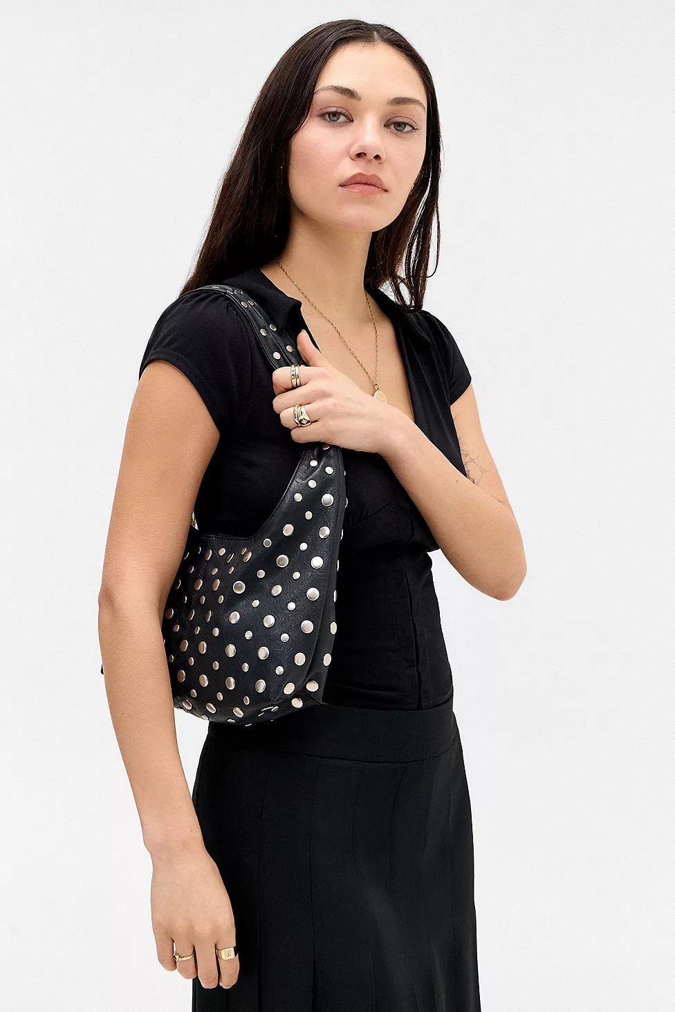 UO Mini Faux Leather Trapeze Studded Bag | Urban Outfitters UK