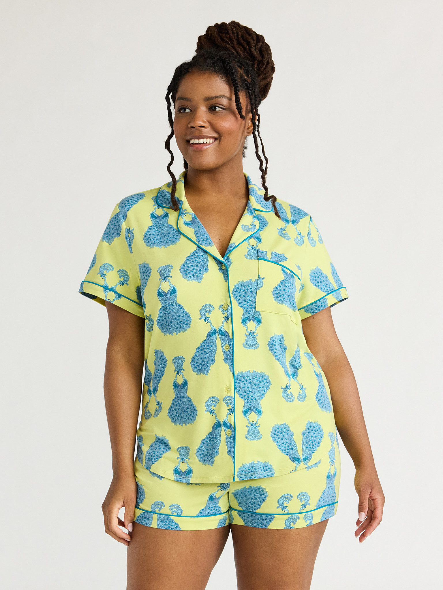 Joyspun Women's Knit Notch Collar Top and Shorts Pajama Set, 2-Piece, Sizes S to 3X | Walmart (US)