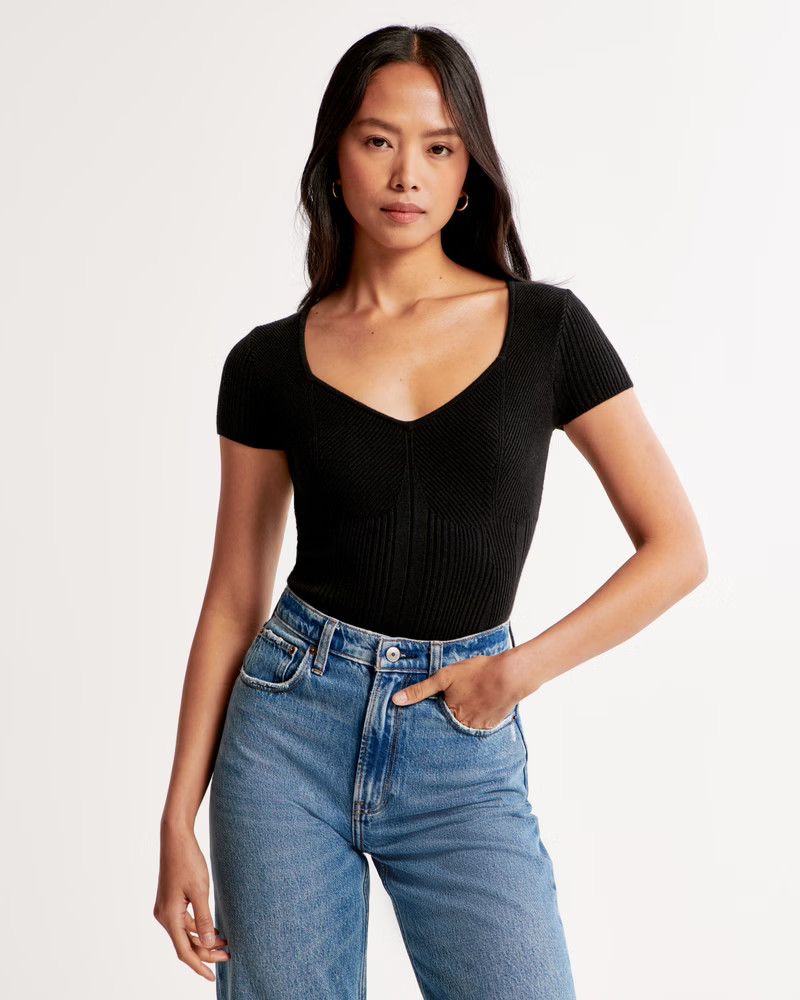 Short-Sleeve Sweetheart Sweater Bodysuit | Abercrombie & Fitch (US)