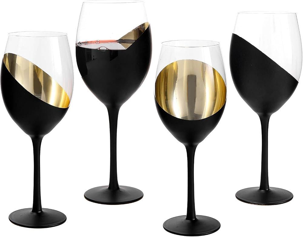 MyGift 14 oz Modern Matte Black & Gold Stemmed Titled Design Elegant Wine Glasses, Set of 4 | Amazon (US)