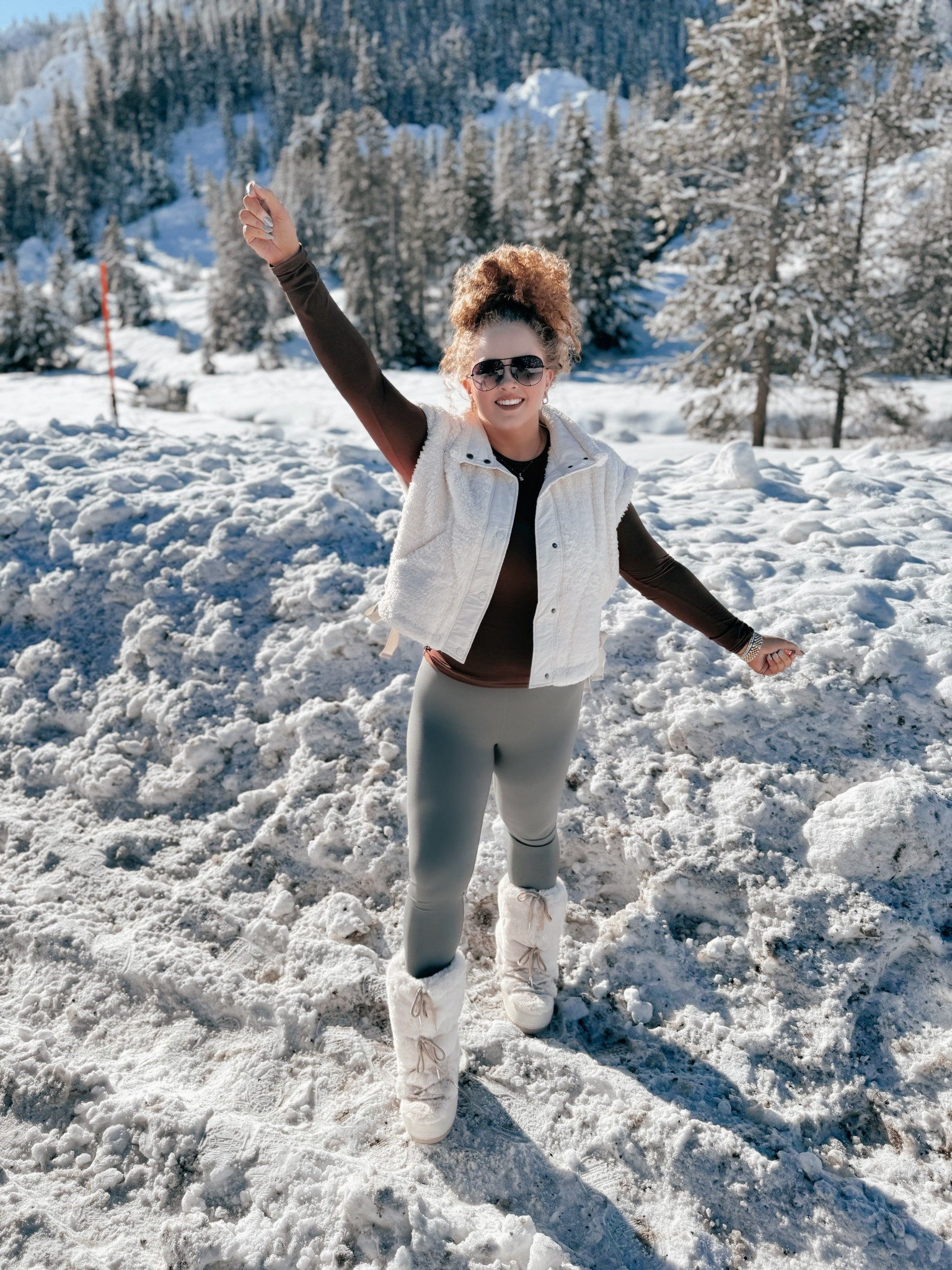 Cozy layers, chilly air, and all the winter vibes ❄️🫶 Can’t get enough of this season! cream Sherpa vest | Nordstrom Sherpa vest | brown fitted long sleeve | Amazon long sleeve | green leggings | Amazon leggings | Amazon snow boots | moon boot dupes | winter outfit | cozy winter outfit | casual winter look | snow day outfit | winter layering | Amazon fashion | winter athleisure | snow photoshoot outfit | casual winter outfit | winter street style | layered winter outfit | cozy layering outfit | winter chic outfit | Amazon winter style | snow day style | winter weekend look | Sherpa vest outfit | snow-ready outfit | moon boot outfit

#LTKootd #LTKMidsize #LTKgrwm