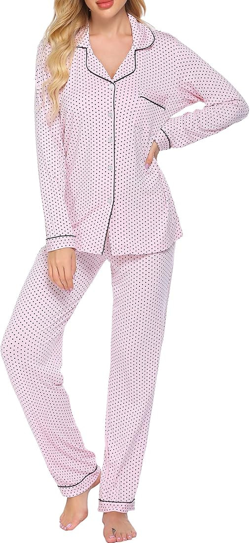 Ekouaer Pajamas Women's Long Sleeve Sleepwear Soft Button Down Loungewear Pjs Lounge Set Nightwea... | Amazon (US)