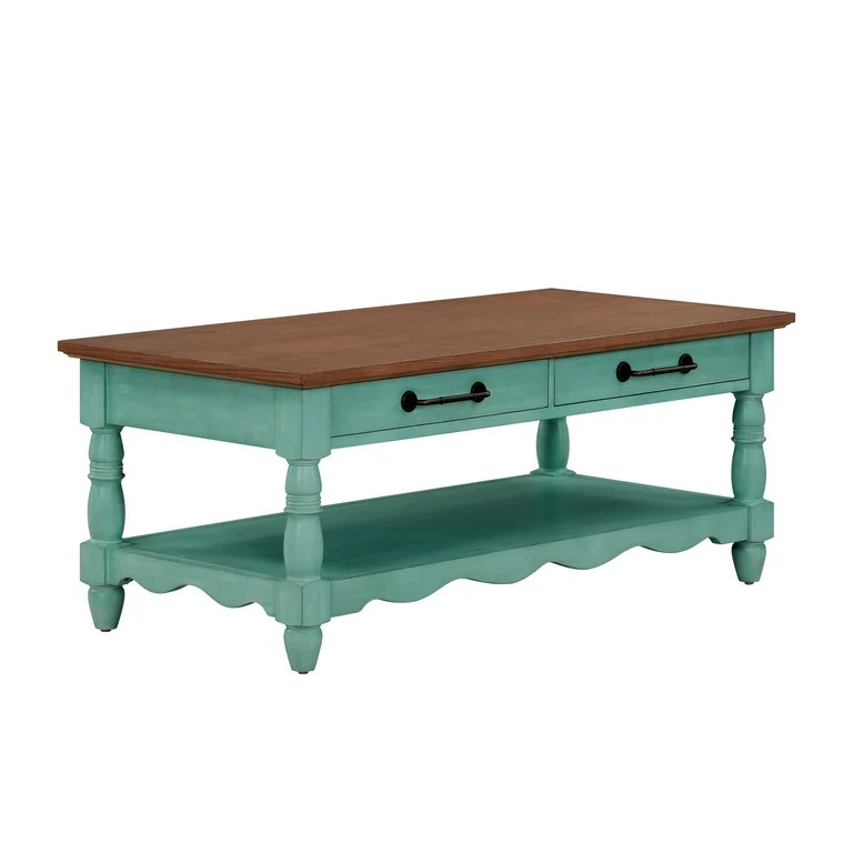 The Pioneer Woman Helen Coffee Table Made With Solid Wood Frame, Teal | Walmart (US)