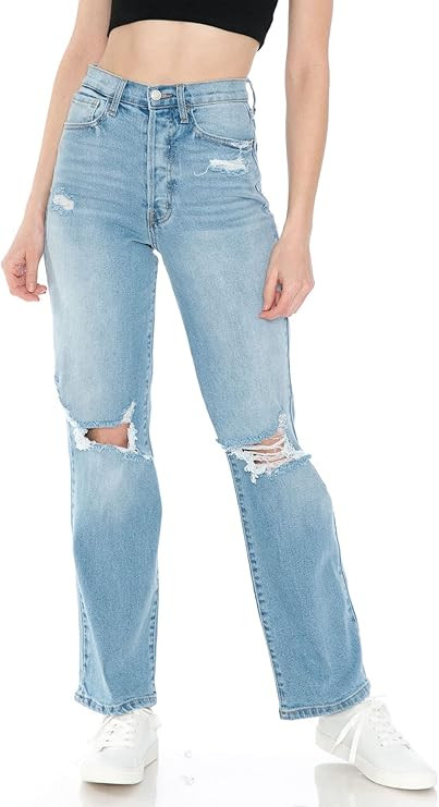 Cello Jeans Women's Juniors High Rise Straight Leg Dad Jeans | Amazon (US)