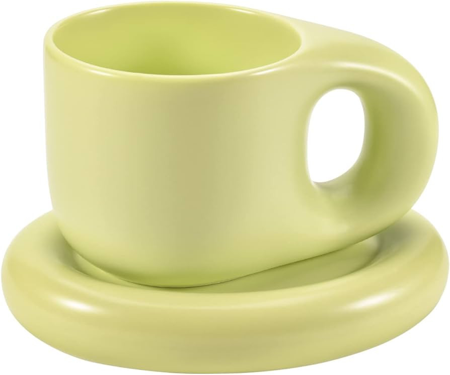 Koythin Ceramic Coffee Chubby Mug Saucer Set, Creative Cute Fat Handle Cup with Saucer for Office... | Amazon (US)
