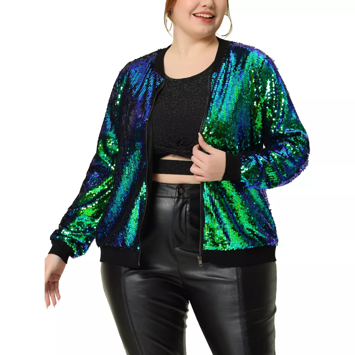 Agnes Orinda Women's Plus Size Halloween Party Metallic Sequin Sparkle Zip Bomber Jackets | Target
