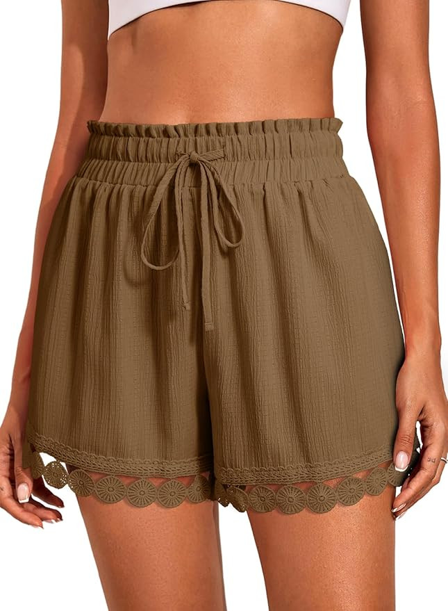 Dokotoo Womens Shorts Summer Casual Loose Elastic Waist Drawstring Lace Boho Beach Cover Up Short... | Amazon (US)