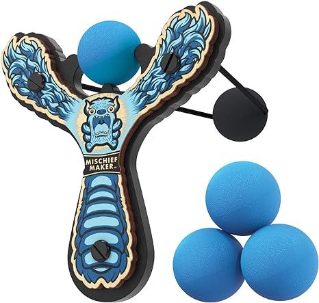 Mighty Fun! Mischief Maker Lil Monster Wooden Toy Slingshot and Soft Foam Balls (Blue) | Amazon (US)