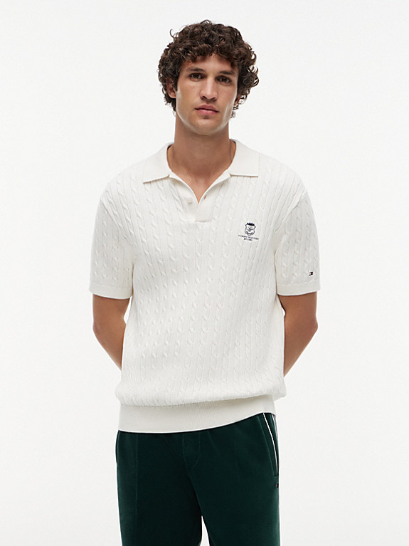 Regular Fit Embroidery Cable Knit Polo Shirt | Tommy Hilfiger UK