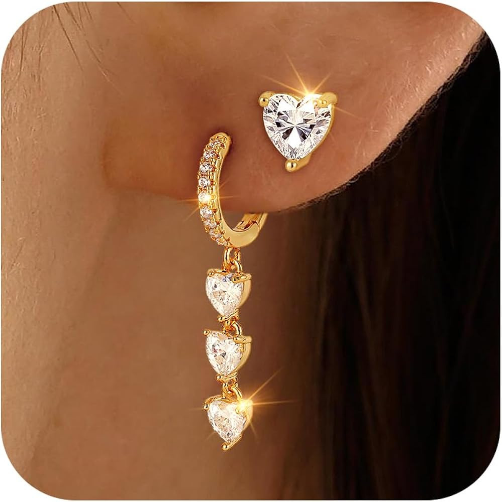 Valentines Day Earrings for Women Dangle Earrings - 14K Gold Plated Heart Dangle Earring Set Dain... | Amazon (US)