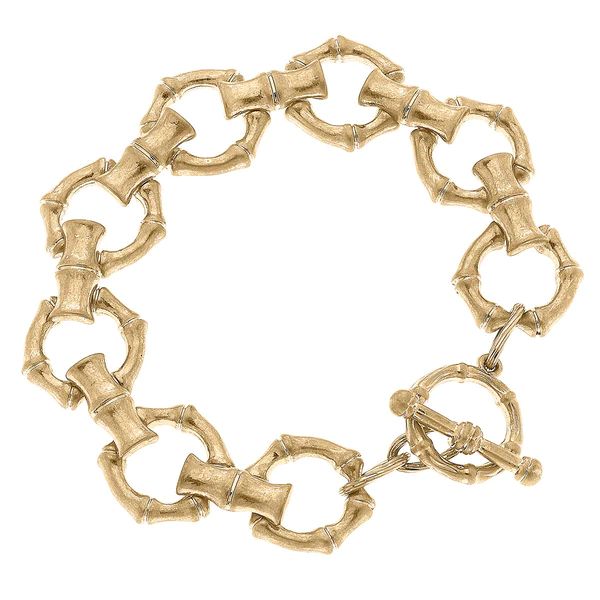 Ryleigh Bamboo Linked T-Bar Bracelet in Worn Gold | CANVAS