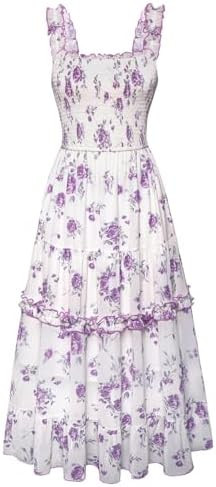 Scarlet Darkness Floral Dress for Women 2026 Summer Dress Flowy Sundress | Smocked, Square Neck, ... | Amazon (US)