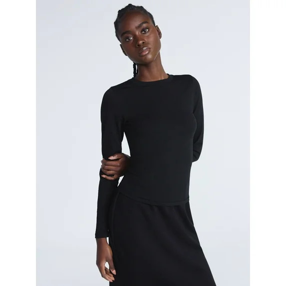 Scoop Women’s Stretch Cotton Blend Crewneck Tee with Long Sleeves, Sizes XS-XXL | Walmart (US)