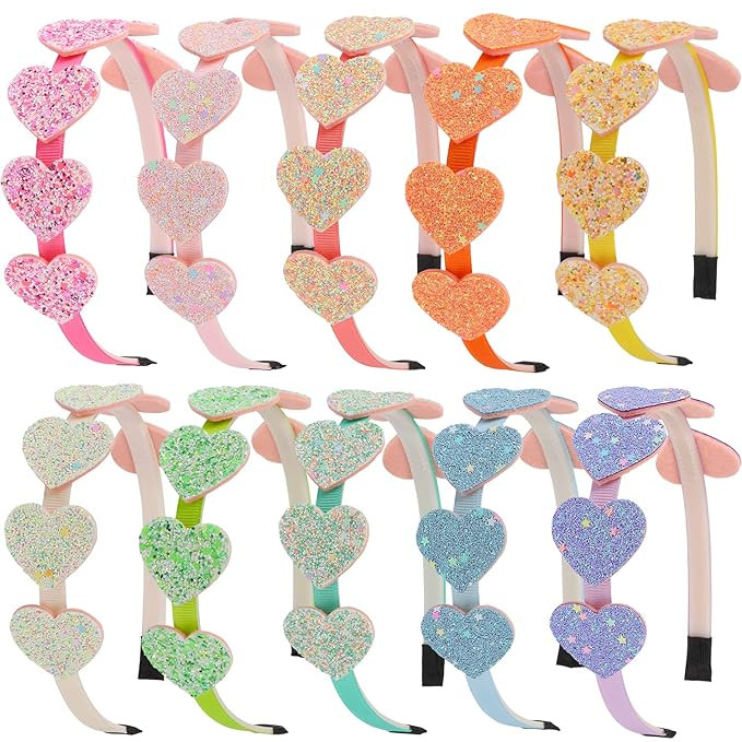 XIMA 10 Pcs Heart Headbands for Girls,Toddler Head Bands Rainbow Sparkle Kids Hairbands Children ... | Amazon (US)