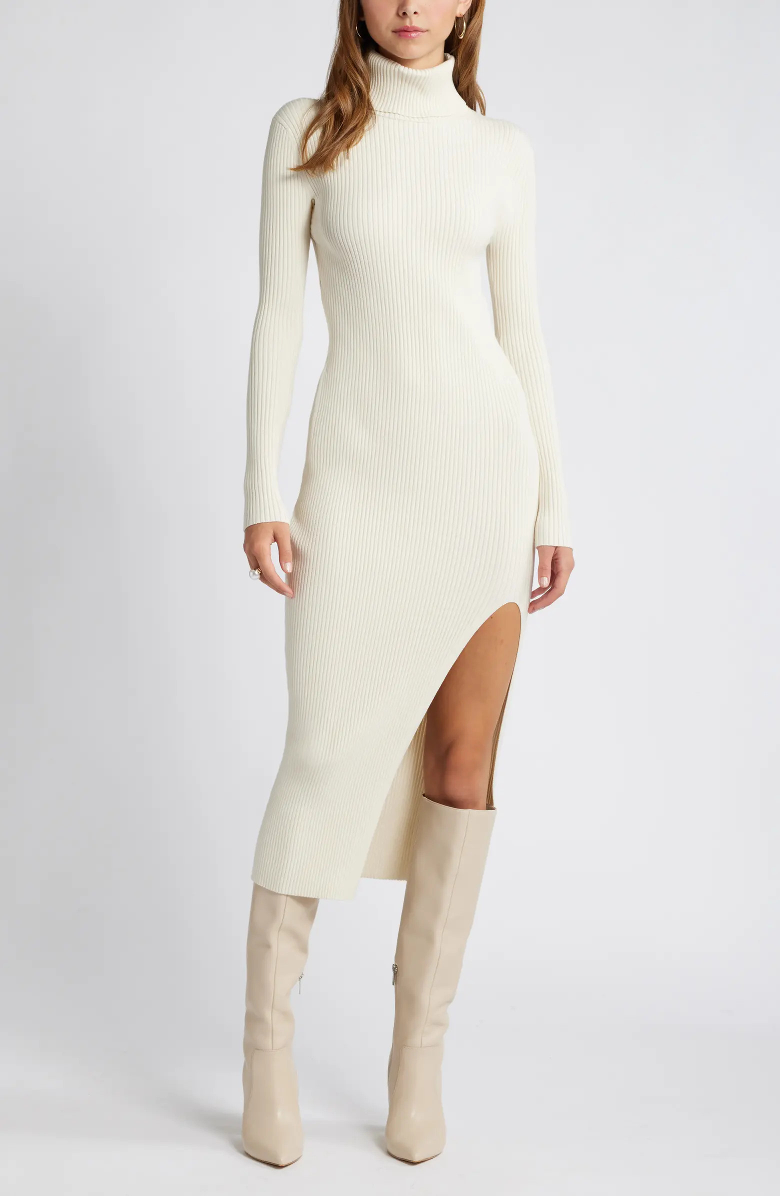Rib Long Sleeve Turtleneck Sweater Dress | Nordstrom