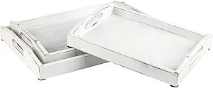 MyGift Vintage Rustic Whitewashed Wood Nesting Serving Trays/Decorative Ottoman Trays with Oval C... | Amazon (US)