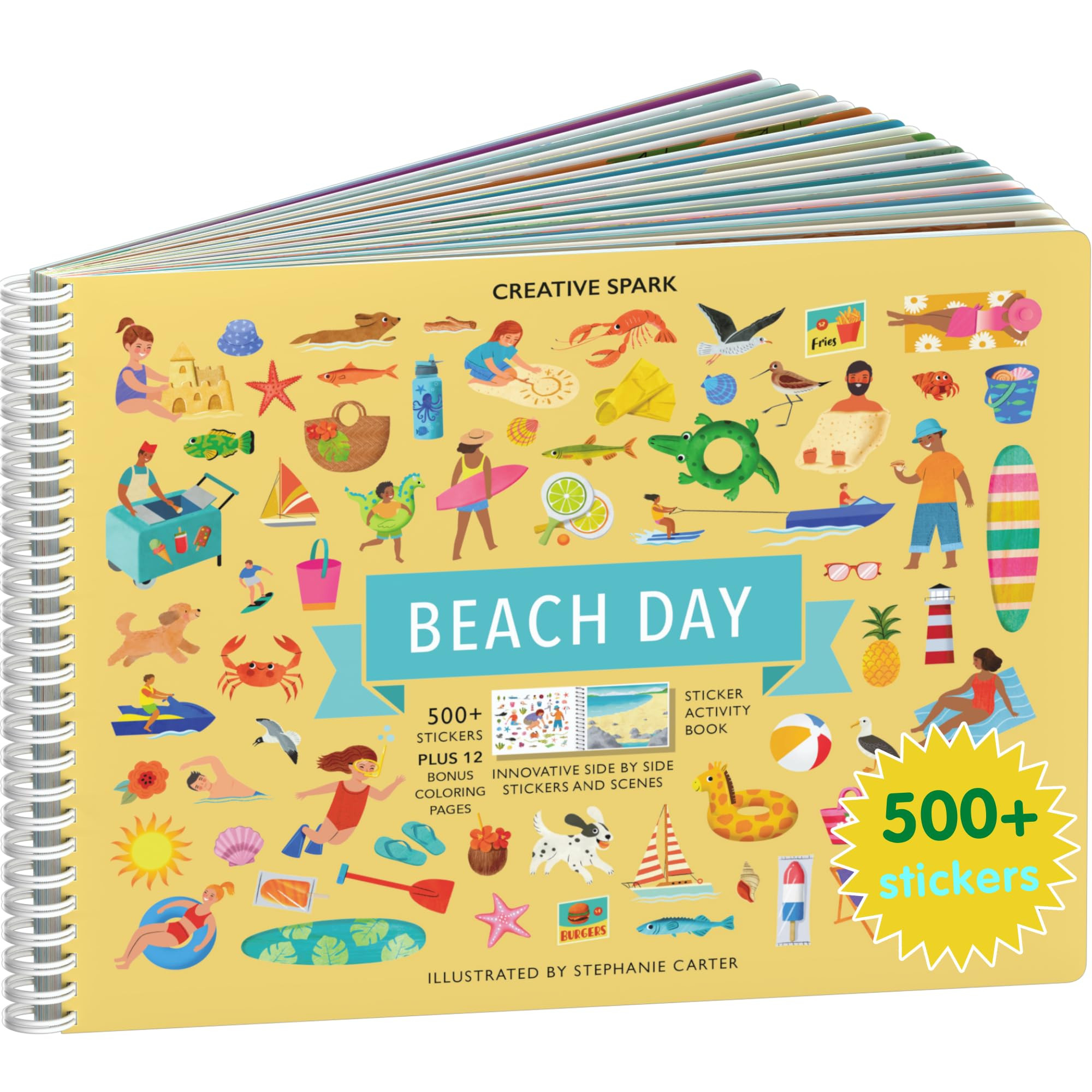 CUPKIN Sticker Book for Kids 2-4, 500+ Kids Stickers, Beach Day 12 Coloring Pages 12 Side by Side... | Amazon (US)